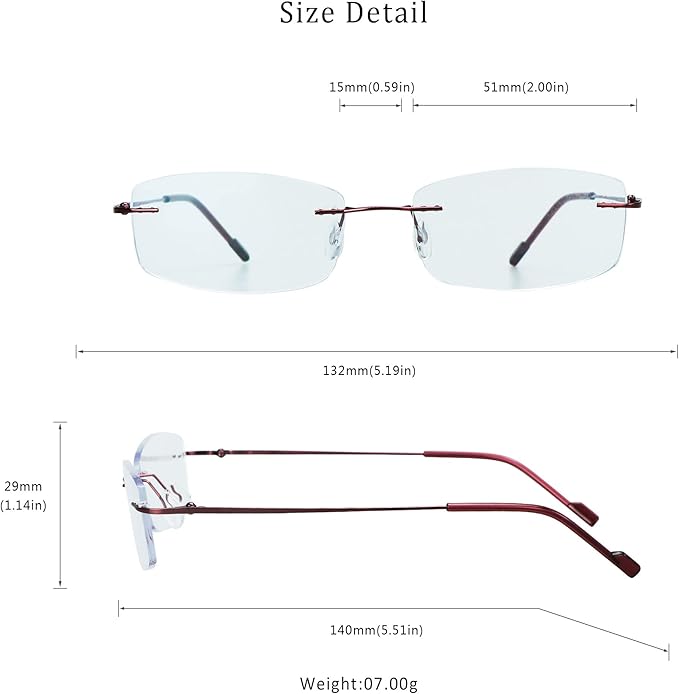 LifeArt Blue Light Blocking Computer Reading Glasses,Men's and Women's Rimless Frame (Red, +3.50 Magnification)