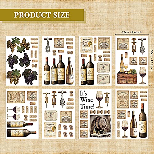 Marspark 8 Sheets Wine Bottle Kitchen Wall Decals Grape Fruit Wall Stickers Wine Tasting Stickers Peel and Stick for Kitchen Dining Room Bar Home Restaurant Decor