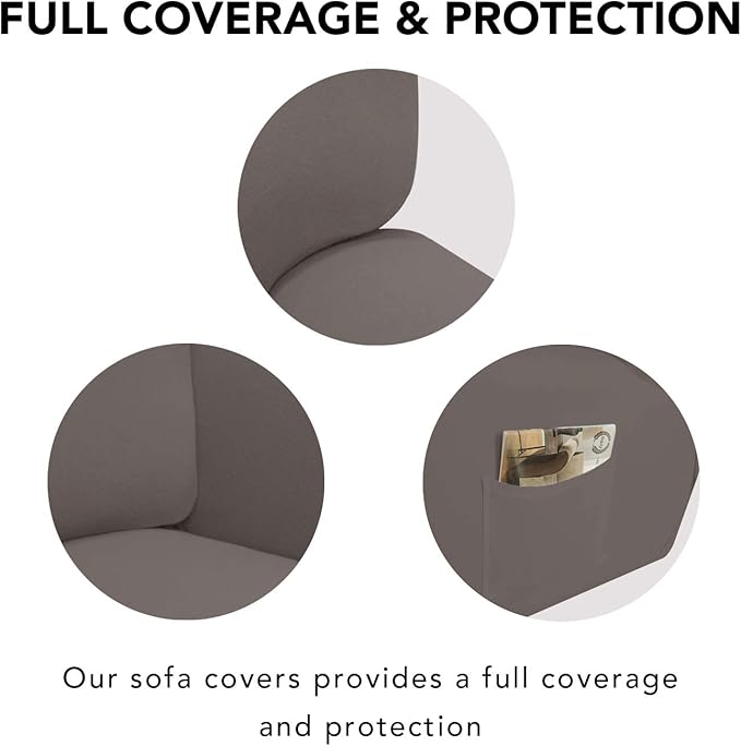 PureFit Super Stretch Chair Sofa Slipcover with Pocket – Spandex Non Slip Soft Couch Sofa Cover, Washable Furniture Protector with Elastic Bottom for Kids, Pets （Recliner, Taupe）