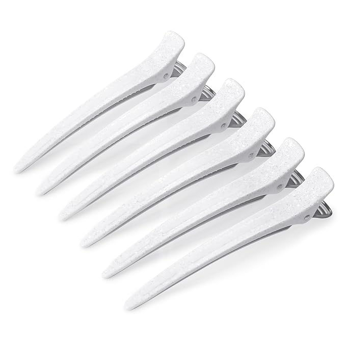 AIMIKE Extended Sectioning Hair Clips w/Built-in Silicone Band, 4.8" No-Crease Non-Slip Hair Styling Clips for Thick, Long Hair – Blow Drying,Hair Rollers, Rust-Free –6 Pack, White Duckbill Clips