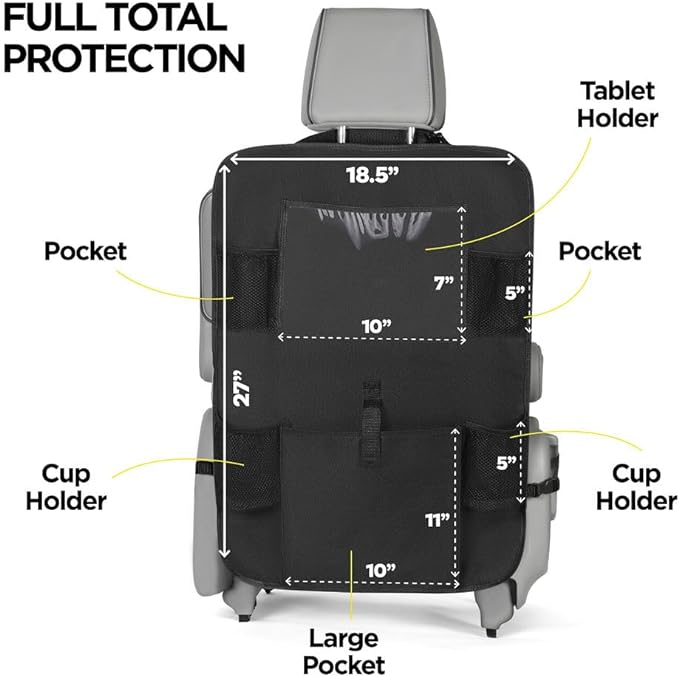 lebogner Back Seat Cover for Kids + 6 Pocket Storage Organizer, 2 Pack X-Large Kick Mats Backseat Protector with iPad Tablet Holder, Car Seat Back Protectors for Vehicles to Protect from Dirt & Mud