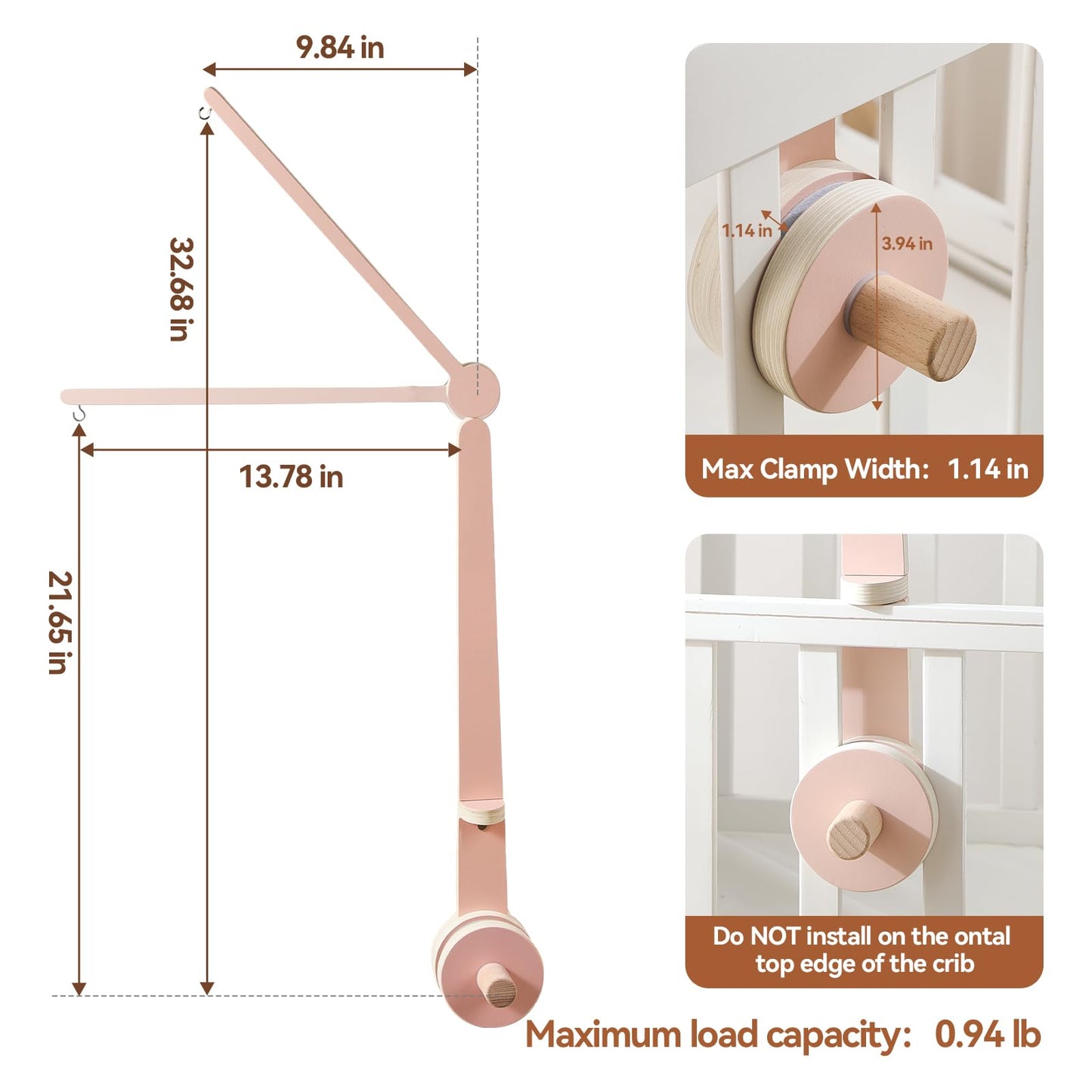 HI BABY MONMENT Crib Mobile Arm - Baby Mobile Hanger with 2-Height Settings Adjustable, Stabilizing Attachment for Added Safety, Mobile Arm for Crib, Sturdy & Secure Design for Nursery Mobile