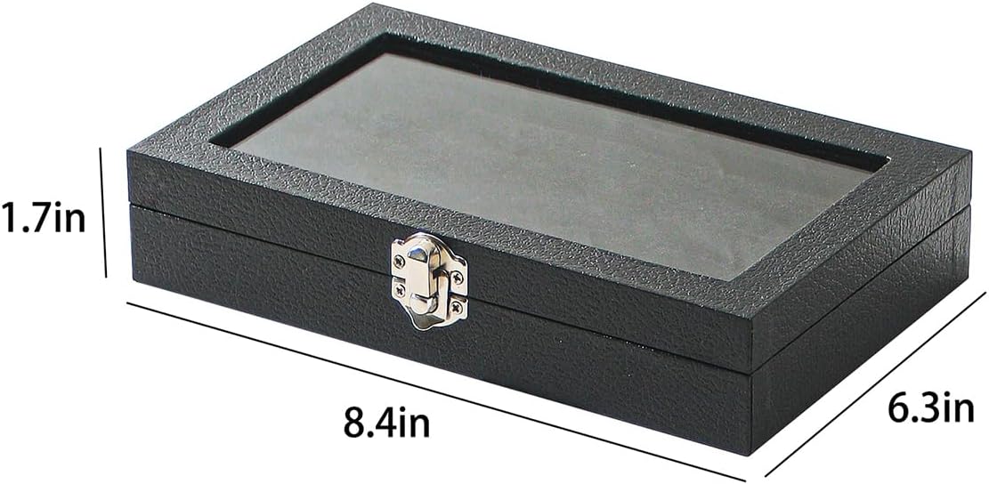 Ring Holder Organizer Box,Jewelry Ring Display Case, Earring Necklace Storage Tray With Top Glass Lid (Black, 30 Slots Ring)