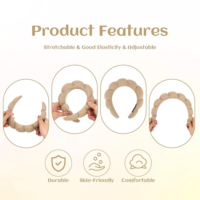Women Spa Headband, Brown Terry Cloth - Headband for Washing Face, Makeup Removal, Skincare, Yoga, Sports, Hair Accessories, Unisex-Adults