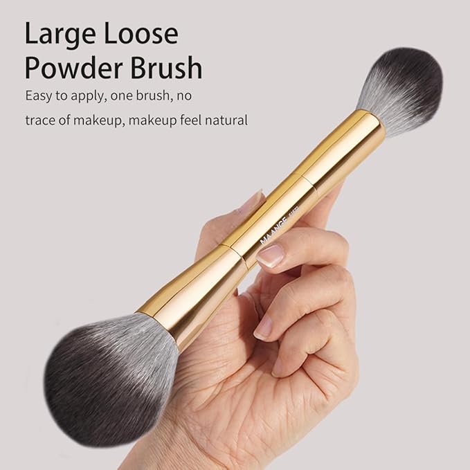 MAANGE 5 PCS Foundation Makeup Brush Set Double-ended Kabuki Mask Contour Brush for Liquid Powder Concealer Cream Cosmetics Blending Makeup Brushes (Gold)