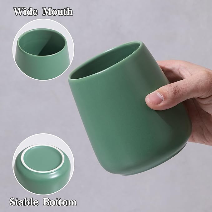 Green Toothbrush Holder for Bathroom - Ceramic Tooth Brushing Holders, Toothbrush Cup, Toothpaste Organizer for Bathroom Countertop, Makeup Brush Holder, Pen Holder for Home Desktop Storage