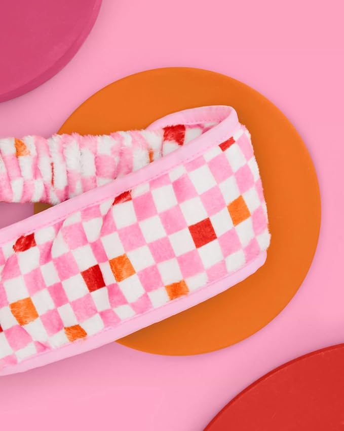 xo, Fetti Checkered Facial Spa Skincare Headband | Bachelorette Party Favor, Bridesmaid Goodie Bag, GRWM, Bridal Shower Gift, Girl's Makeup Head Wrap