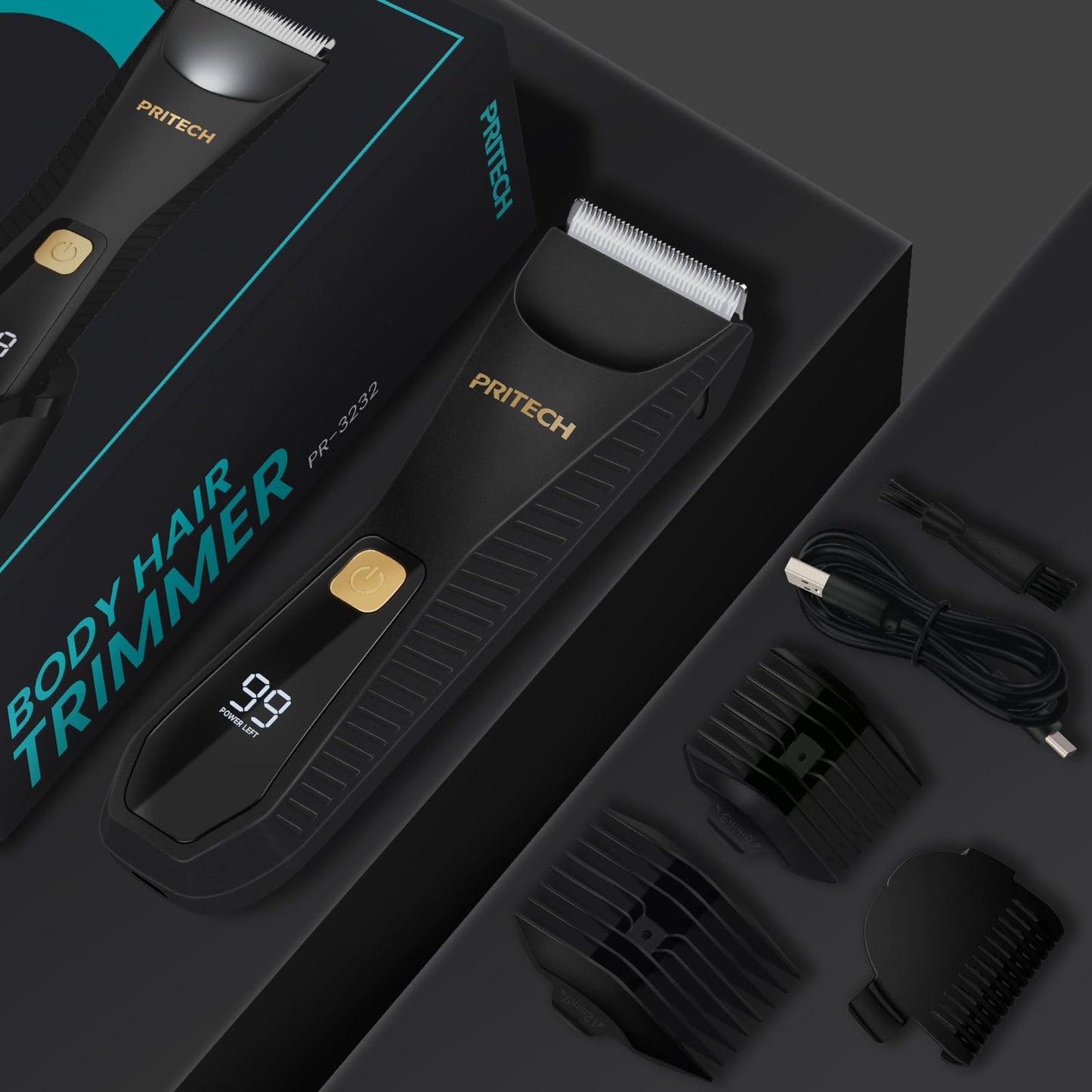 PRITECH Manscape Body Hair Trimmer for Men - Waterproof Pubic Hair Ball Trimmer, Ceramic Blade Electric Razor Body Shavers for Men with USB-C Charging, Wet & Dry Use, Nick-Free Grooming Set, Gift