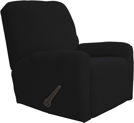 Easy-Going Recliner Stretch Sofa Slipcover Sofa Cover 4-Pieces Furniture Protector Couch Soft with Elastic Bottom Spandex Jacquard Fabric Small Checks(Large,Black)