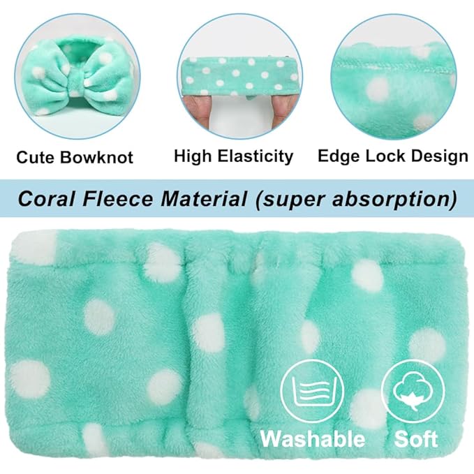 Shintop Sweet Super Soft Caroset Polka Dots Wash Cosmetic Headband Hairlace (Green)