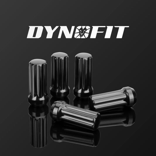 Dynofit 14x1.5 Spline Lug Nuts Compatible with Chevy Silverado 1500 GMC Sierra Ford,Aftermarket Wheel Lug Nuts Set for F150 2015-2024, 24PCS Black Truck Nuts Sets Include 1 Socket Key for Fuel Wheel