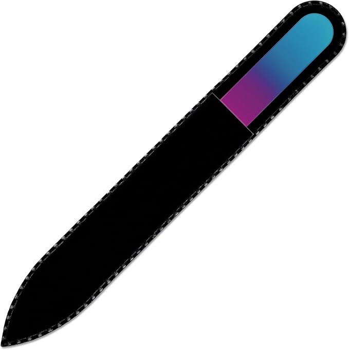 Mont Bleu Rainbow Nail File in Black Pouch - Handmade Birthday Gifts for Women - Genuine Czech Tempered Glass - Best Glass Nail File for Women