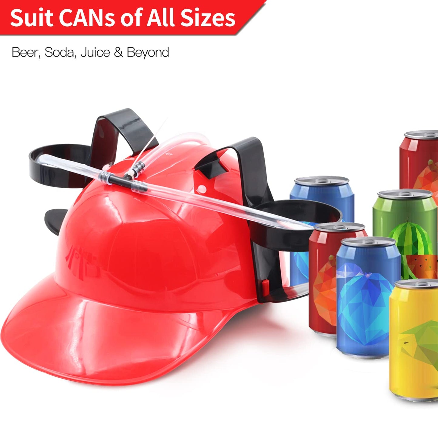 NOVELTY PLACE Drinking Helmet - Can Holder Drinker Hat Cap with Straw for Beer and Soda - Party Fun - Red