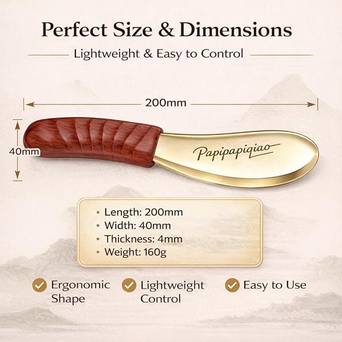Copper Brass Gua Sha Muscle Scraper Tool with Wooden Handle Ã¢ÂÂ H62 Brass IASTM Soft Tissue Massage Tool for Fascia Release & Scar Tissue Relief Ã¢ÂÂ Deep Tissue Scraping Tool for Back & Body