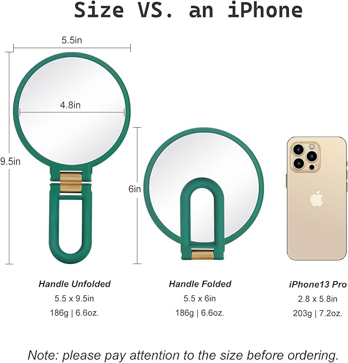 30x Magnifying Mirror, Travel Hand Mirrors with Handle - Double Side Handheld Mirror with 1X 30X Magnification & Adjustable Handle/Stand, Hand Held Foldable Travel Mirror for Makeup(Army Green)