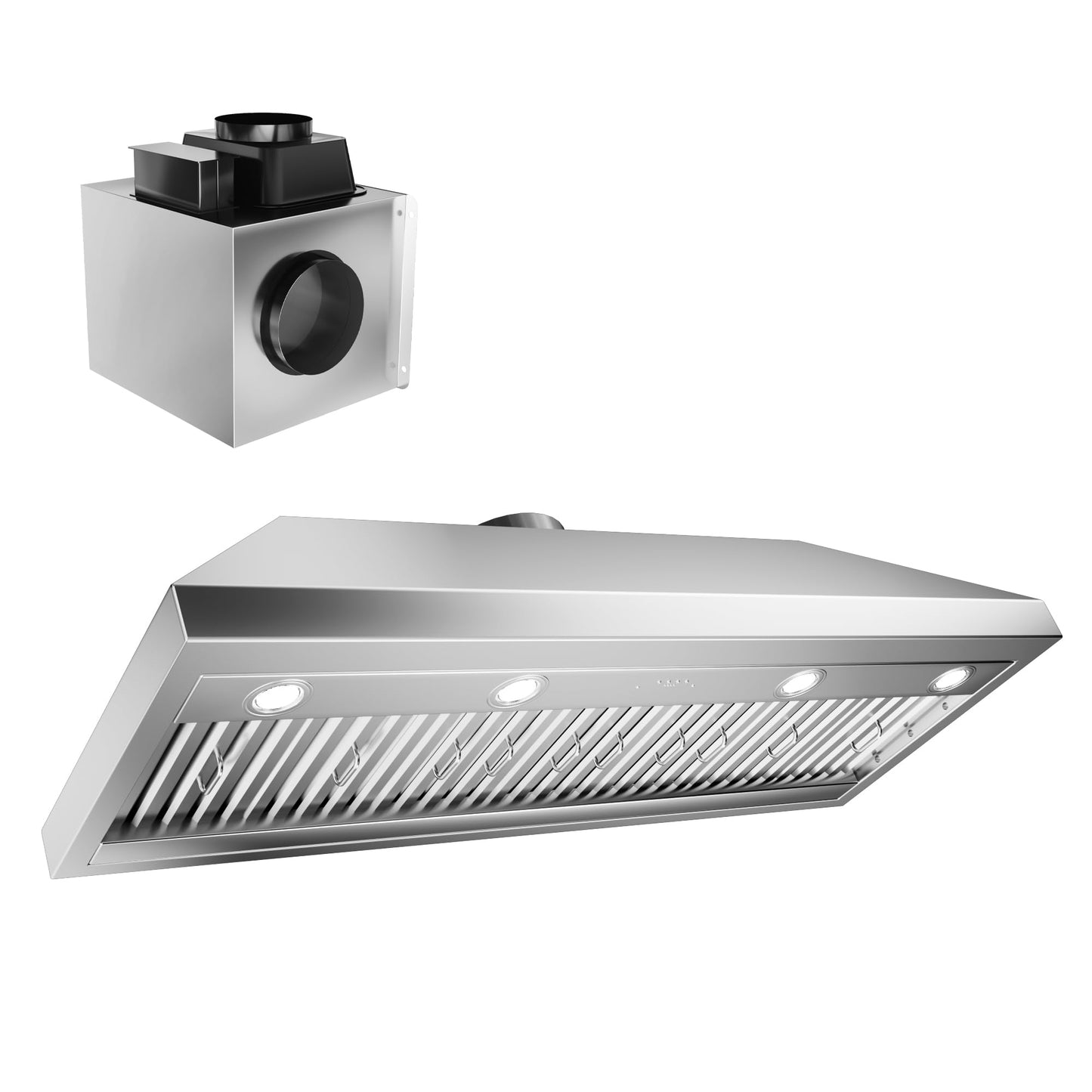48-inch Range Hood Insert with Inline Remote Blower, CT Copper Tailor 1260CFM Kitchen Vent Hood, 4-Speed Exhaust Fan, 4 LED Lights, 8" Round Ducted,Baffle Filters, in Stainless Steel