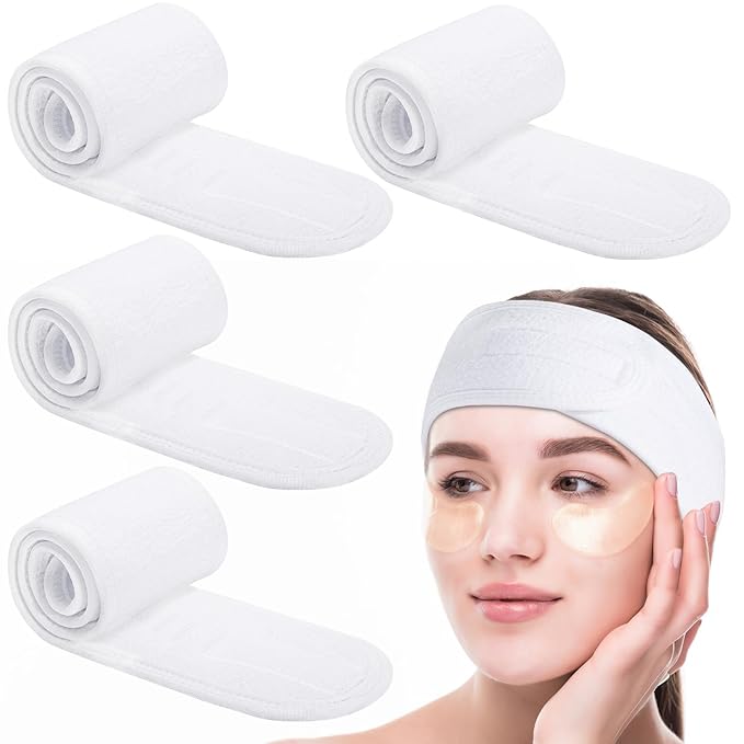 obeoby 4 Pack Facial Headbands for Women, Adjustable Spa Headband for Washing Face Shower Yoga Stocking Stuffers Gifts
