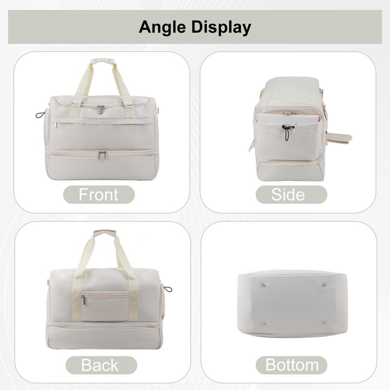 Carry On Travel Duffel Bag for Women & Men,Overnight Weekender Bag with Shoe Compartment,Trolley Sleeve and Adjustable Shoulder Strap,Business & Weekend Travel,Gym,Sports,Yoga & Dance(Ivory)