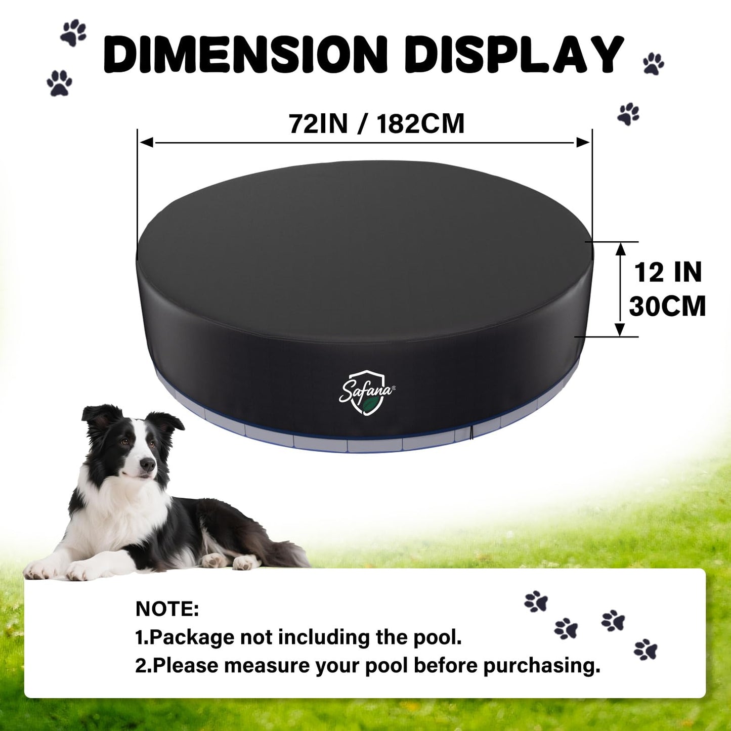 SAFANA 72" Round Dog Pool Cover [Upgrade 420D Thickened] 6ft Portable Dog Pet Bath Pool Cover 71/72 inch, Durable Foldable Round Inflatable Swimming Pool Cover, Drawstring Design Windproof Dustproof