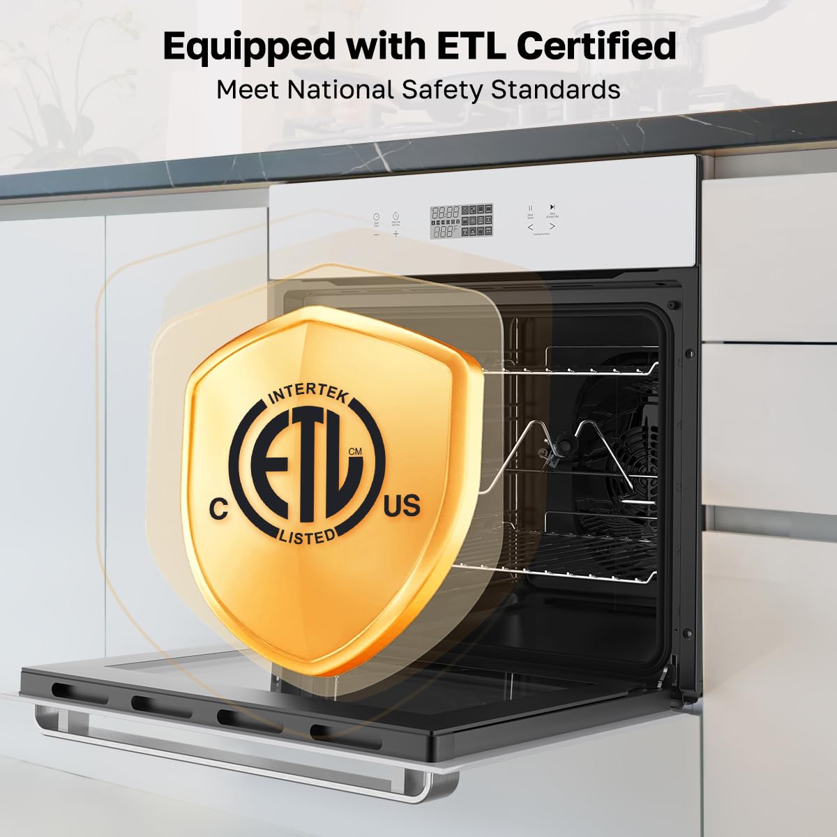 24" Wall Oven, ETL Certified, ThermoMate 2.6 Cu.Ft. Electric Wall Oven with 12 Functions, 3100W, White Built-in Convection Ovens, Sensor Touch Control, Safety Lock