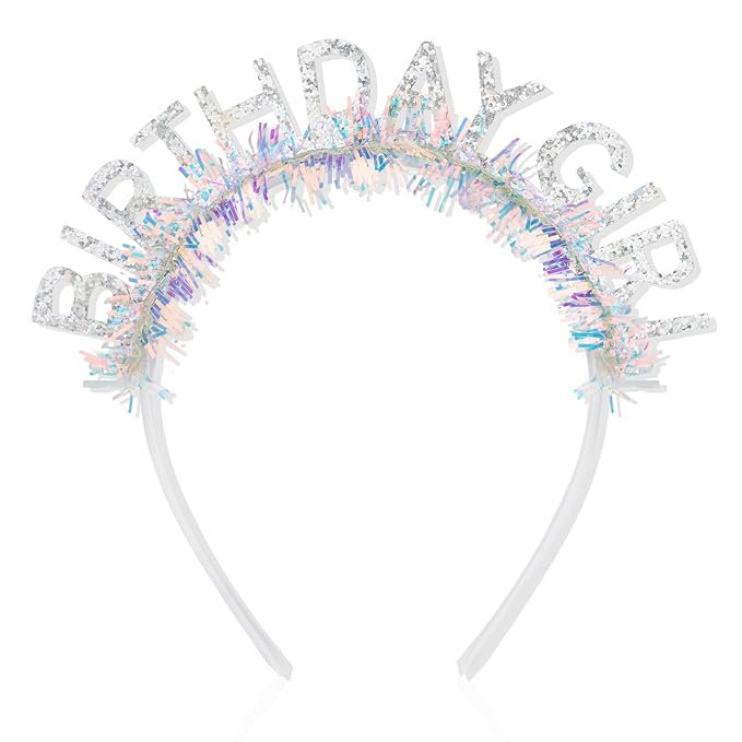 CIEHER Birthday Girl Headband Crown for Women Girls - Silver