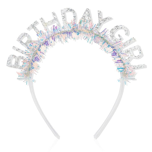 CIEHER Birthday Girl Headband Crown for Women Girls - Silver