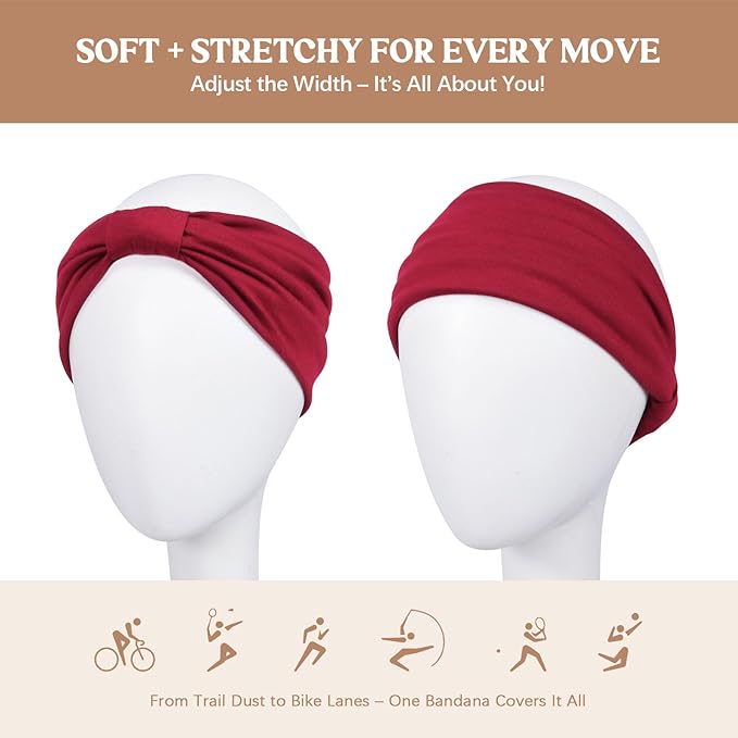 Awumbuk Wide Headbands for Women Knotted No Slip Head Bands Soft Turban Headband Hair Accessories Boho African Solid Color Head Wraps for Women Yoga Workout Pack of 6 (Fashion)
