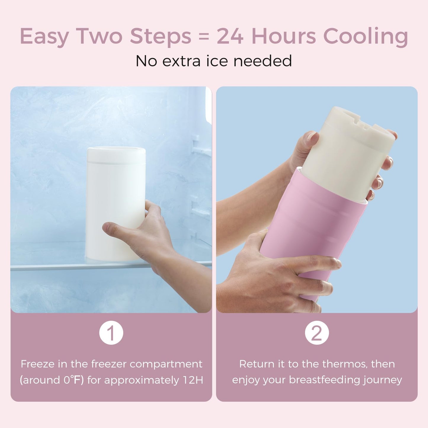 Momcozy Portable Breast Milk Cooler for Travel, 24H Ice-Free Cooling Breastmilk Storage Bottles Container, 12oz Leak Proof Outdoor Small Freezer, Baby Breastfeeding Essential for New Moms, Pink
