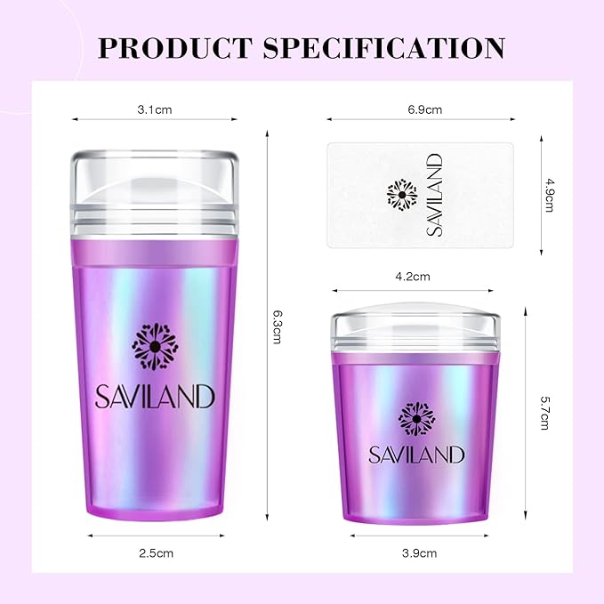 Saviland French Tip Nail Stamp: 5PCS Purple Radium Jelly Stamper Nail Art Stamper Kit, Long & Short Clear Silicone Nail Stamping with Scrapers Nail Stamp for French Manicure