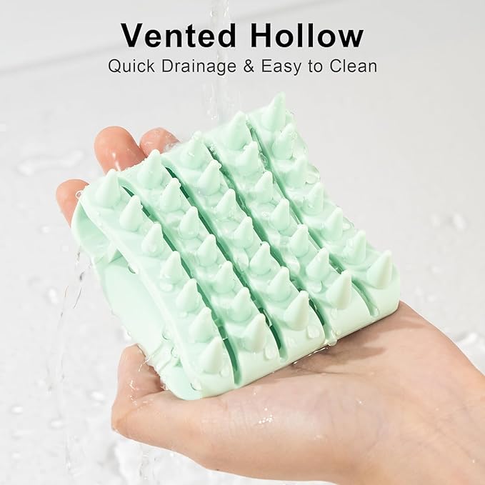 RHOS Scalp Massager Shampoo Brush, Curved Vented Scalp Scrubber, Soft Silicone Hair Scrubber for Dandruff Removal, Wet & Dry Hair (Green)