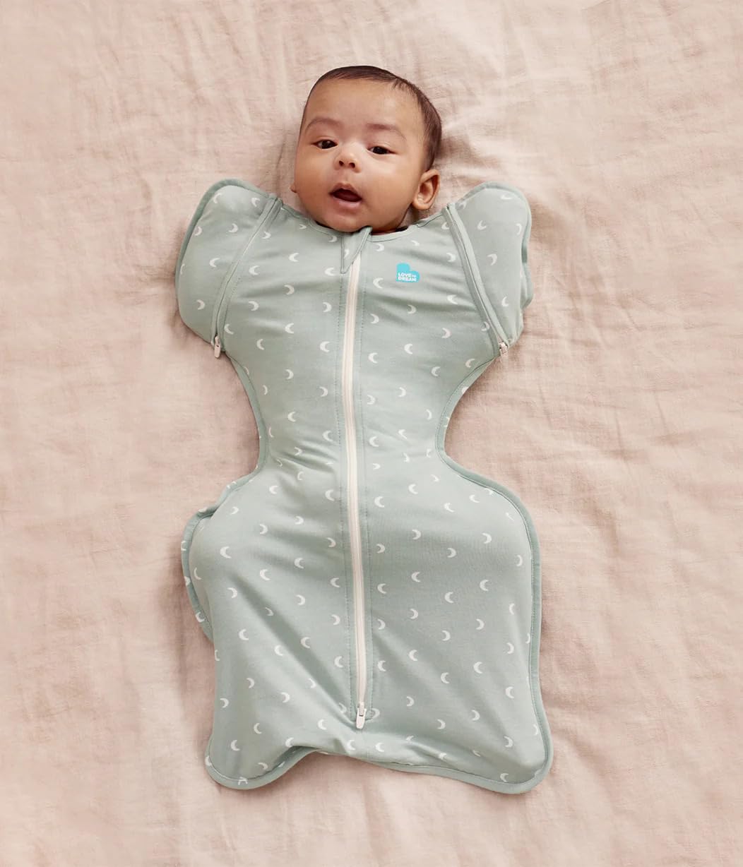 Love to Dream Swaddle Up Transition Bag Original, Arms Up Position, Light and Ultra Breathable Cotton - Sleep Bag - 1.0 TOG - (20-24°C) Ideal for Moderate Temps (Moon Olive, Large, 8.5–11kg)