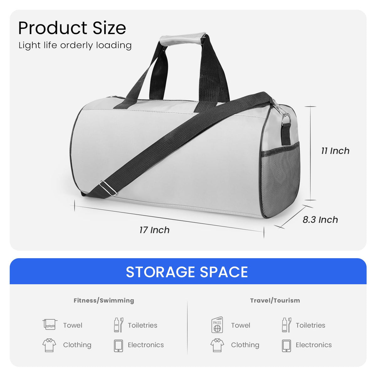 C&F BOGMOST Small Gym Bag for Women & Men,Small Lightweight Duffel Bag Carry On Bags Mini Duffel Travel Bag Waterproof Sports Bags for Workout/Sport/Travel, Grey,Medium