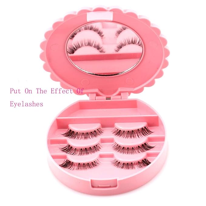 2 PCS Cosmetic Case with Mirror Eyelash Case Makeup Storage Box Travel Cosmetic Bag Pink Place Eyelashes
