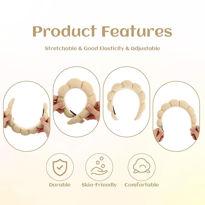 Women Spa Headband, Khaki - Soft, Comfortable, and Absorbent Headband for Washing Face, Makeup Removal, Yoga, Sports, Skincare, Unisex-Adults