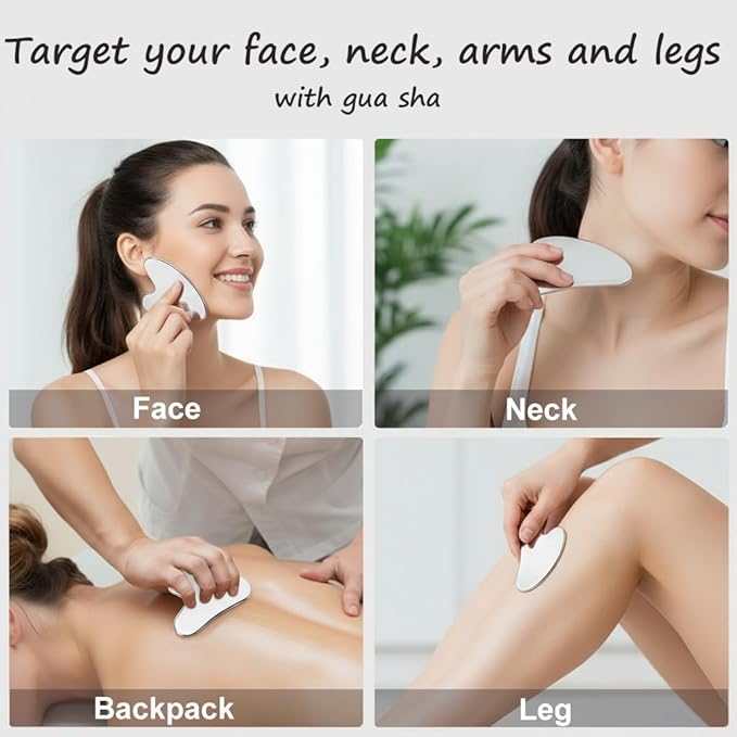 Gua Sha Facial Tools Capable of Facial Sculpting & Depuffing,Cooling Stainless Steel Metal Gua Sha Lymphatic Drainage Massager for Daily Skin Care Beauty Routine