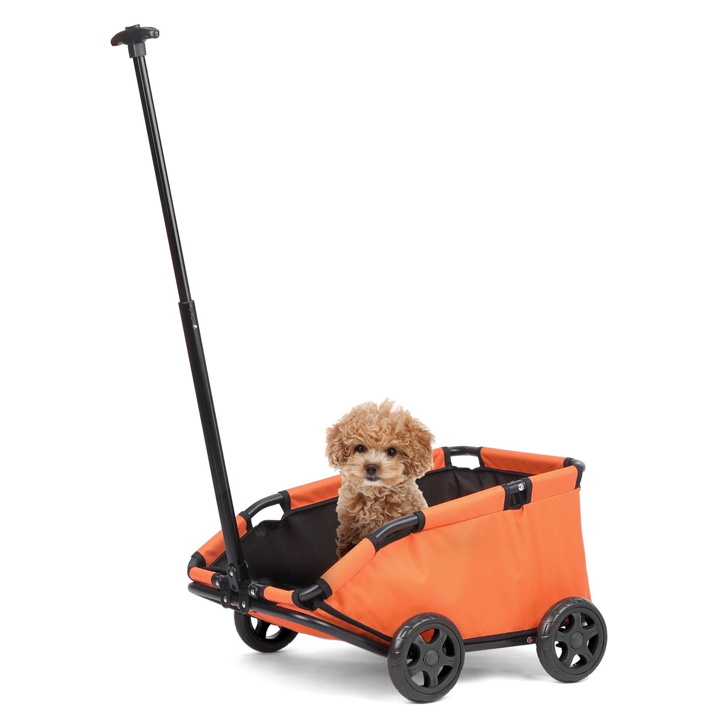 Foldable Pet Wagon with Handle, Pink and Black, Rolling Dog Stroller Cart (Orange)
