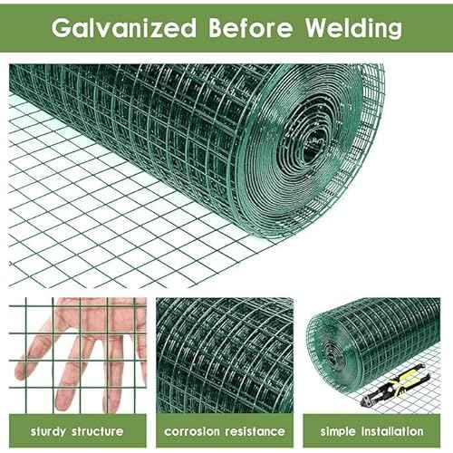 Tongmo 48" x 50' Green Chicken Wire Fencing, 19 Gauge Green Wire Fence, 1"x1" Mesh Size Metal Welded Wire Garden Fence Roll, Poultry Netting for Rabbit/Duck/Chicken