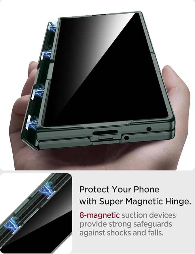 Miimall for Z Fold 7 Case with Privacy Screen Protector, [Military Grade Drop Protection] Built-in Adjustable Kickstand & Magnetic Hinge Protection Shockproof Phone Case for Galaxy Z Fold 7 5G Green