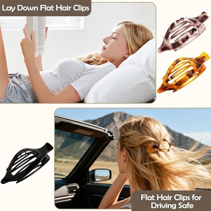 Flat Hair Clips Duckbill Large Claw Clips for Thick Medium Thin Hair 3Pcs Non Slip French Barrettes Alligator Accessories for Women Girls Tortoise Shell Leopard Black