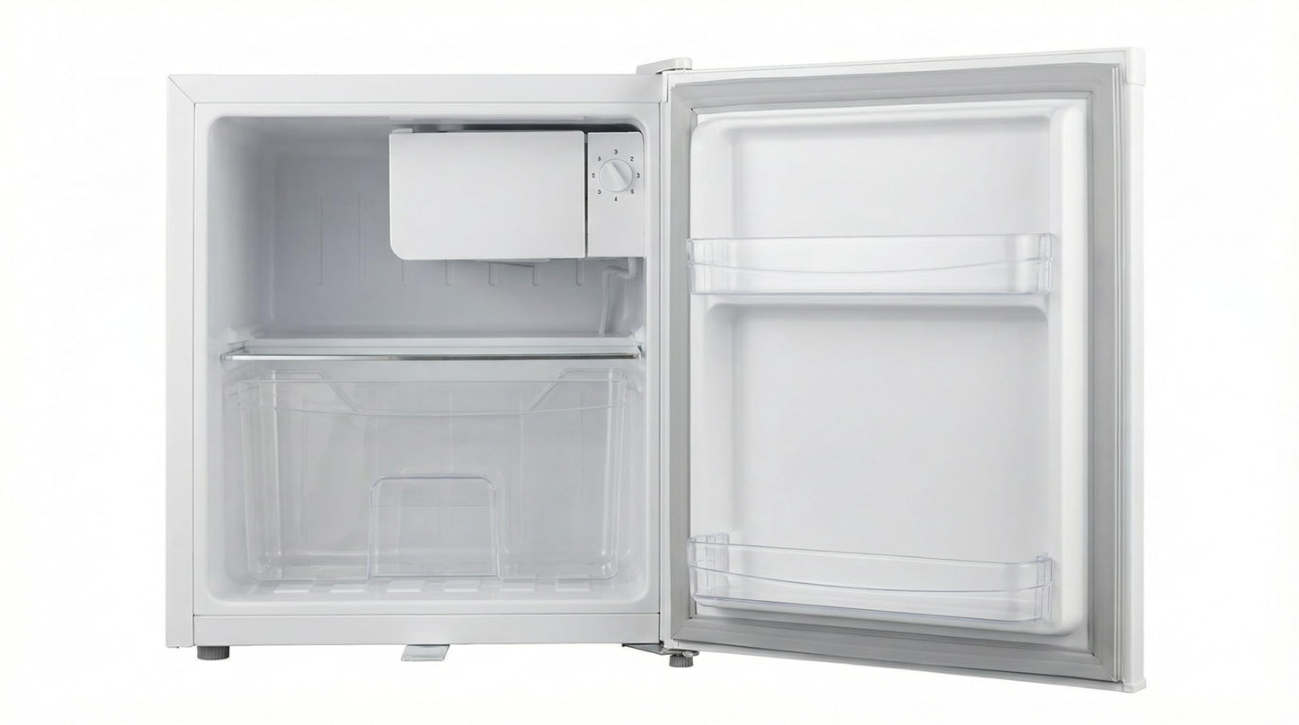 Casanta 50L. Mini Fridge with Lock and Key, Compact Refrigerator with Chiller Compartment, Quiet Energy Efficient Small Fridge for Dorm, Bedroom, Office, RV, Garage - White