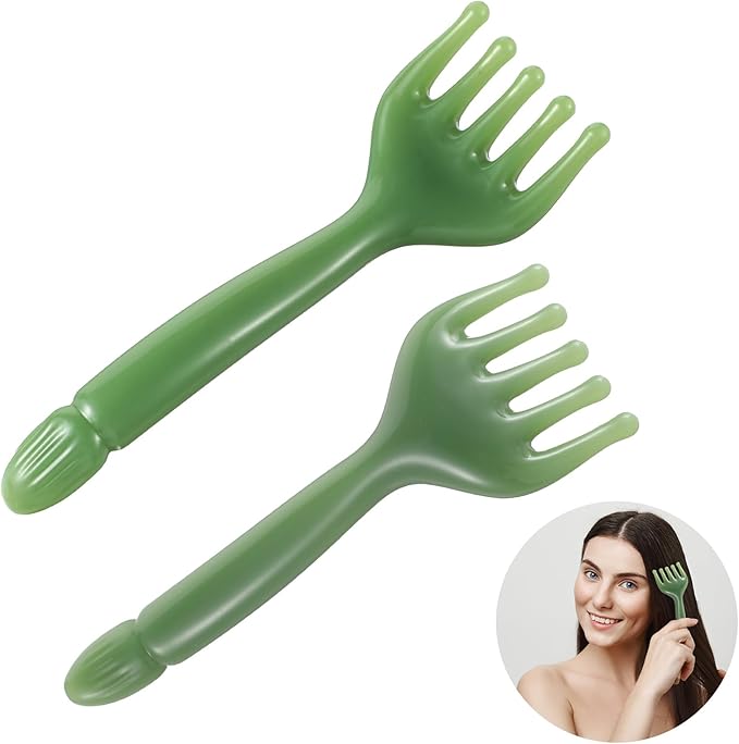 2Pcs Head Massager Manual Hair Scalp Massager Gua Sha Five Claw Massage Tool Comb Portable Handheld Resin Relax Tool for Father's Day Mother's Day Gifts (Green)