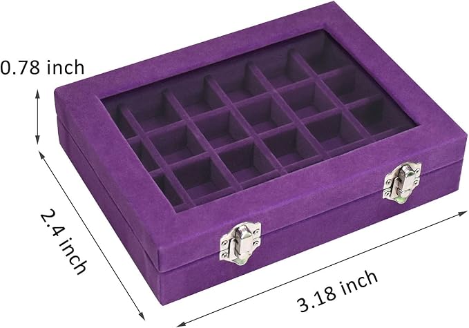 Velvet Jewelry Box 24 Grid Jewelry Ring Display Organiser Box Tray Holder Earrings Storage Case for Girls Wife Mom Women (Purple)