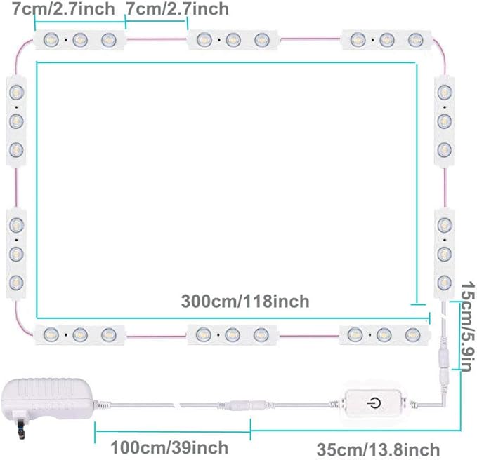 Led Vanity Mirror Lights, Hollywood Style Vanity Make Up Light, 10ft Ultra Bright White LED, Dimmable Touch Control Lights Strip, for Makeup Vanity Table & Bathroom Mirror, Mirror Not Included