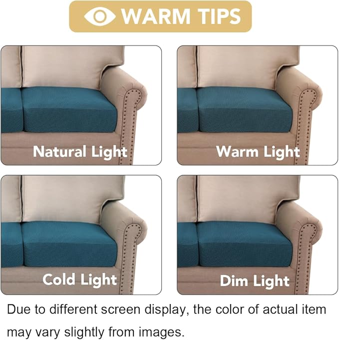 H.VERSAILTEX Super Stretch Individual Seat Cushion Covers Sofa Covers Couch Cushion Covers Slipcover Sets Thick Jacquard Textured Twill Fabric (2 Piece Medium Sofa Cushion Covers, Deep Teal)