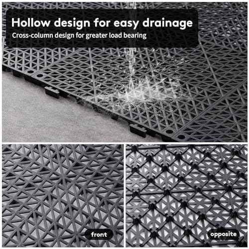 12PCS Interlocking Drainage Mat, 12" x 12" Non-Slip Splicing Rubber Drainage Floor Mats with Holes, Cushioning Floor Tiles Mats for Deck, Pool, Indoor Bathroom & Outdoor Balcony-Black