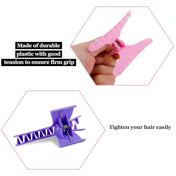 Hair Clips for Styling Sectioning 12 Pack Pink Purple Blue Butterfly Clamps Hair Claw Clips Pro Salon Hair Clips for Styling, Sectioning, Cutting and Coloring