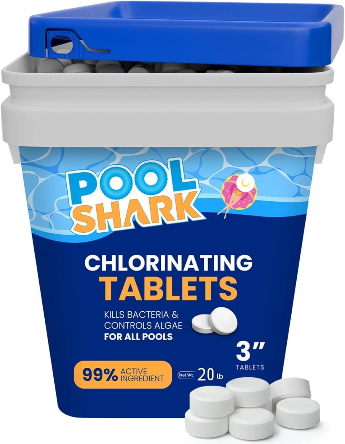 Pool Shark Swimming Pool Chlorine Tablets | 3-Inch Chlorine Tablets | 20 lbs | Slow-Dissolving 90% Active Chlorine Tabs | Pool Chemicals for Inground Pools, Above Ground Pools, Saltwater, Spa, Hot Tub