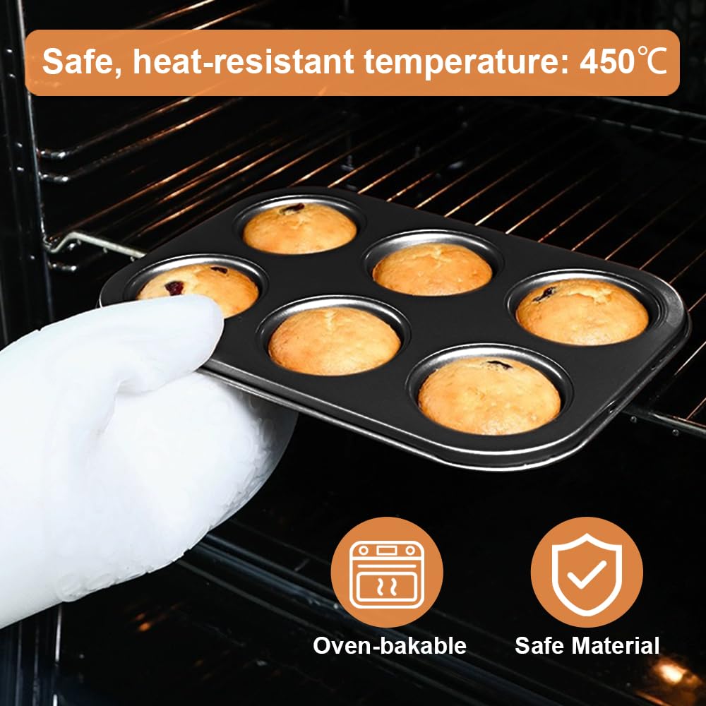ASBAYSON 6 Packs Premium Steel Muffin Pan for Baking, Round Muffin Baking Pan, Baking Tray for Muffins, Cupcakes, Brownie(Black