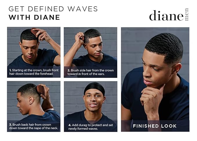 Diane Premium 100% Boar Wave Brush for Men and Barbers , Mens Hair Brush– Medium Bristles for Thick Coarse Hair – Use for Detangling, Smoothing, Wave Styles, Soft on Scalp, Restore Shine and Texture