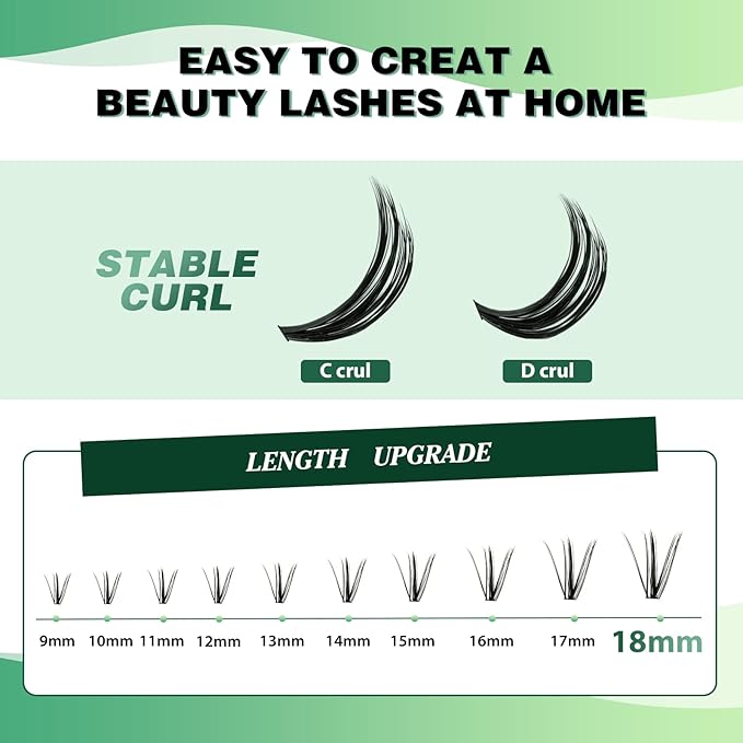 KEYYOU Lash Clusters 300pcs Individual Lashes 40D 0.07D Curl 13mm DIY Eyelash Extension Large Tray Volume Soft&Natural Cluster Lashes(40D-0.07D,13Ã¯Â¼Â